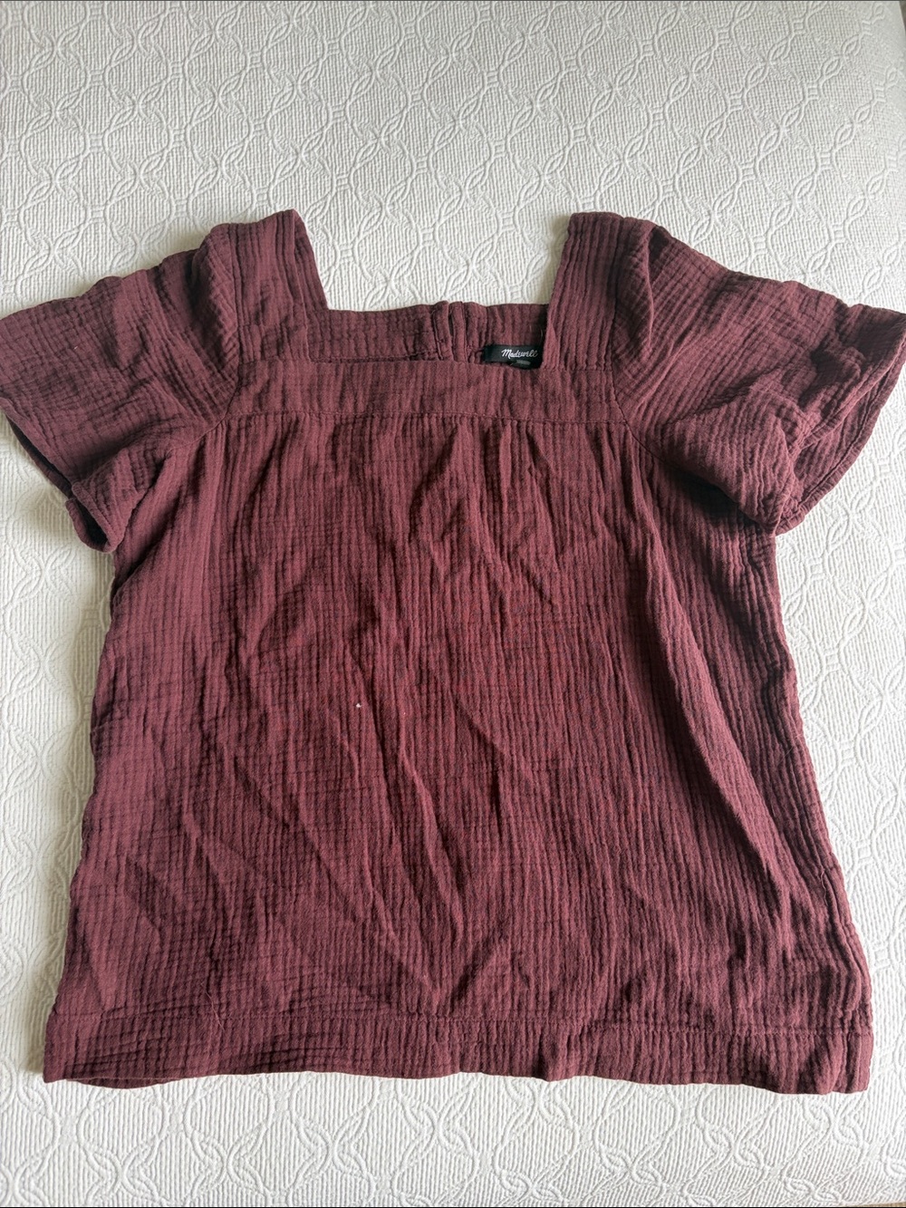 Madewell Square Neck Short Sleeve Top in Burgundy